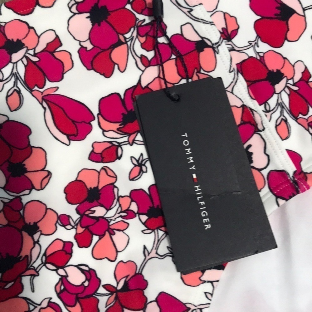 Tommy Hilfiger High Waisted Floral Pink Red White Swim Bikini Bottom Magenta - Picture 3 of 9